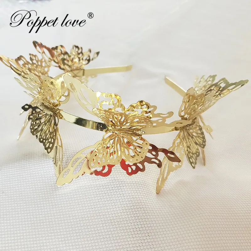 Большая Бабочка аксессуар для волос Новая женская Золотая большая бабочка Повязка На Голову Модные металлические золотые украшения для волос