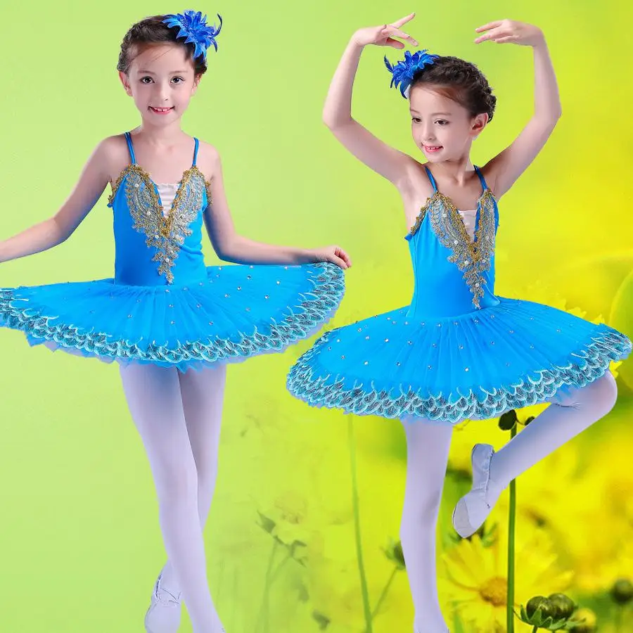 Профессиональная балетная пачка для девочек; костюм Лебединого озера; детское платье для соревнований; цвет белый, красный, синий; детское блинное платье-пачка; танцевальная одежда - Цвет: blue