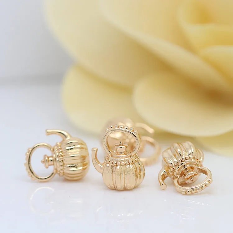 6PCS 10x11.5MM 24K Champagne Gold Color Plated Brass Teapot Charms