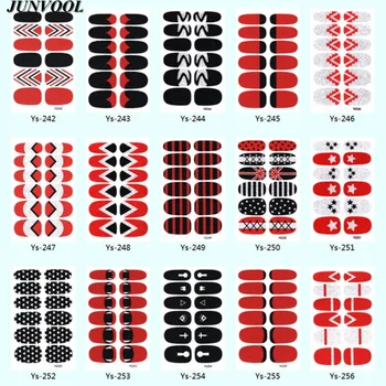 

16 Pcs/Lot DIY Black Red Nail Sticker Beauty Charm Blue Flower Nail Art Stickers Decals Full Wraps Foils Manicure Decorations