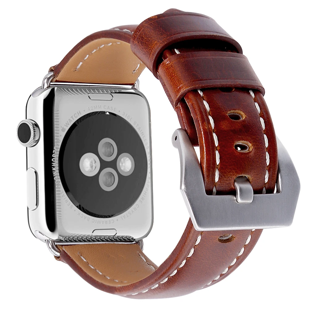 Ремешок для часов Apple Watch Band 42 мм черный браслет из натуральной кожи с пряжкой