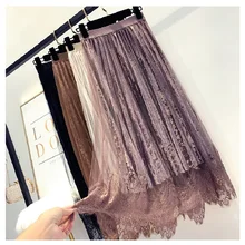 Фея Кружева Сплайсированные бархатные юбки весна новая женская супер Осень Высокое качество Элегантный Тюль длинная Плиссированная юбка falda mujer Saias