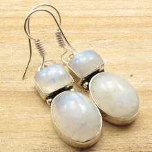 

Silver Plated Blue Flashing LABRADORITE 2 STONE Art Earrings Ladies Jewelry