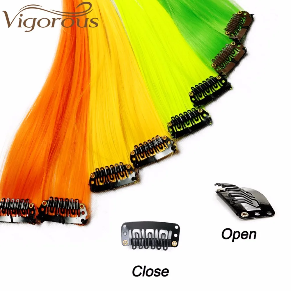 Vigorous Single Clip In One Piece Synthetic Long Straight Hair Extensions Heat Resistant Two Tone Pink Purple Blue