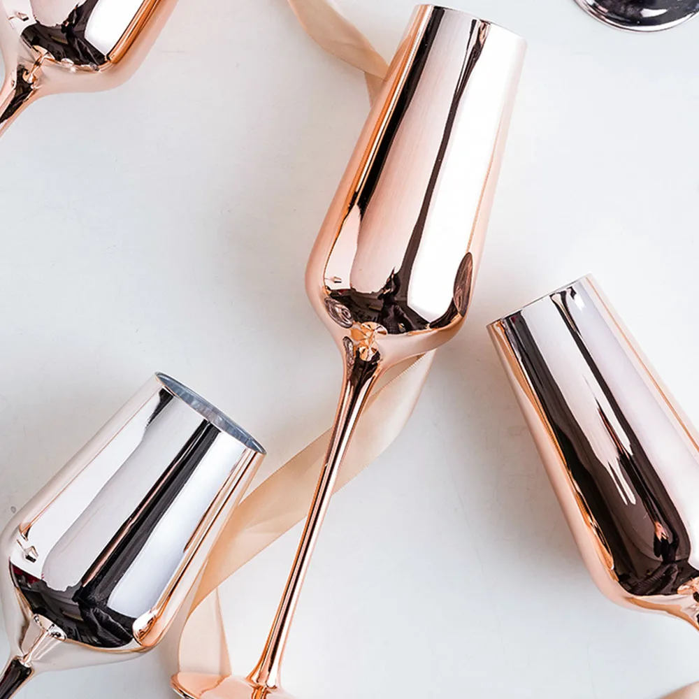 Rose Gold Silver Red Wine Glass Cyrstal Goblets Juice Drink Champagne