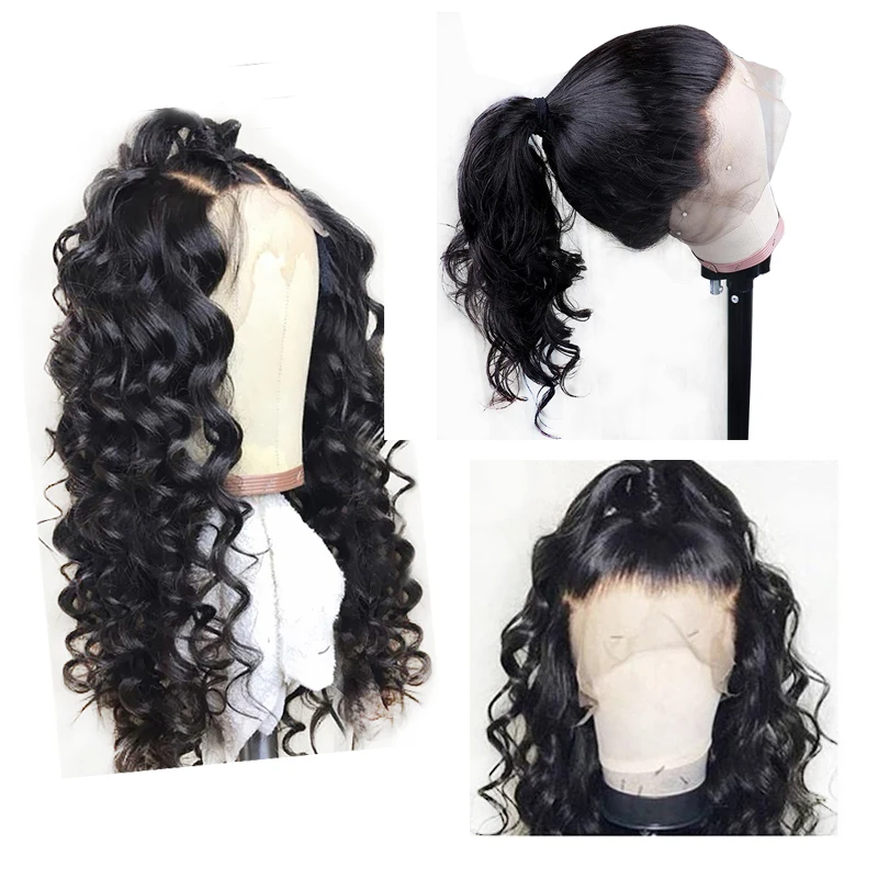 Full Lace Free Part Ponytail 100 Real Human Hair Wig For Black Women 18'' Loose Deep Wave Remy