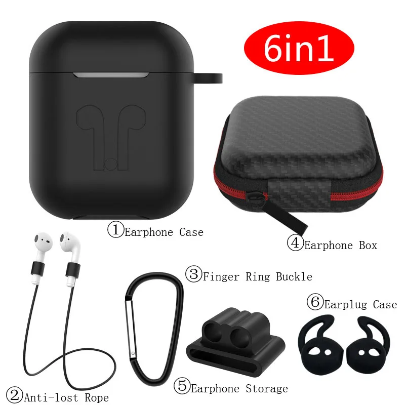 

For AirPods Accessories Storage Silicone Protective Cover Pouch Case & Anti Lost Strap & Ear Cover Hooks for Apple AirPods Case