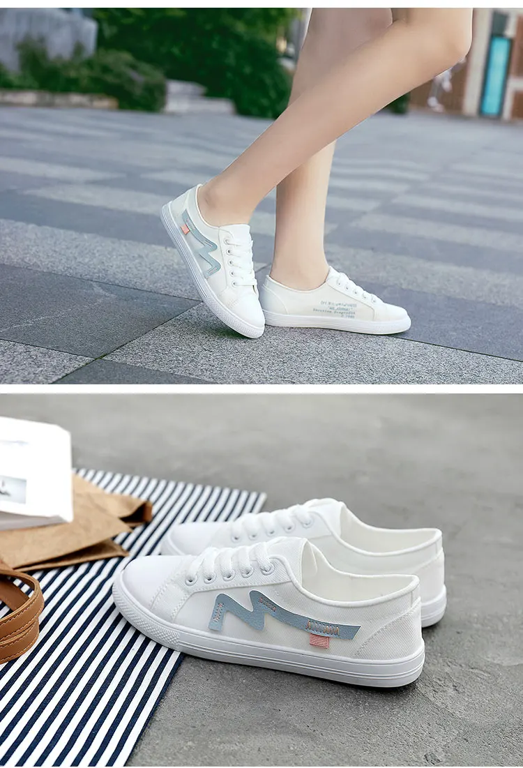 111-3. Women Casual Shoes 2018 Spring Autumn Canvas Women Shoes Fashion Lace-Up Women Flats Breathable White Women Sneakers