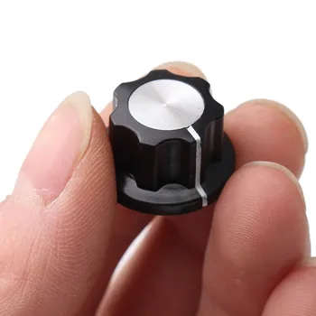 

10 PCS New Arrival Potentiometer Control Knobs 6mm Hole 16mm Top Black Silver Tone Potentiometers