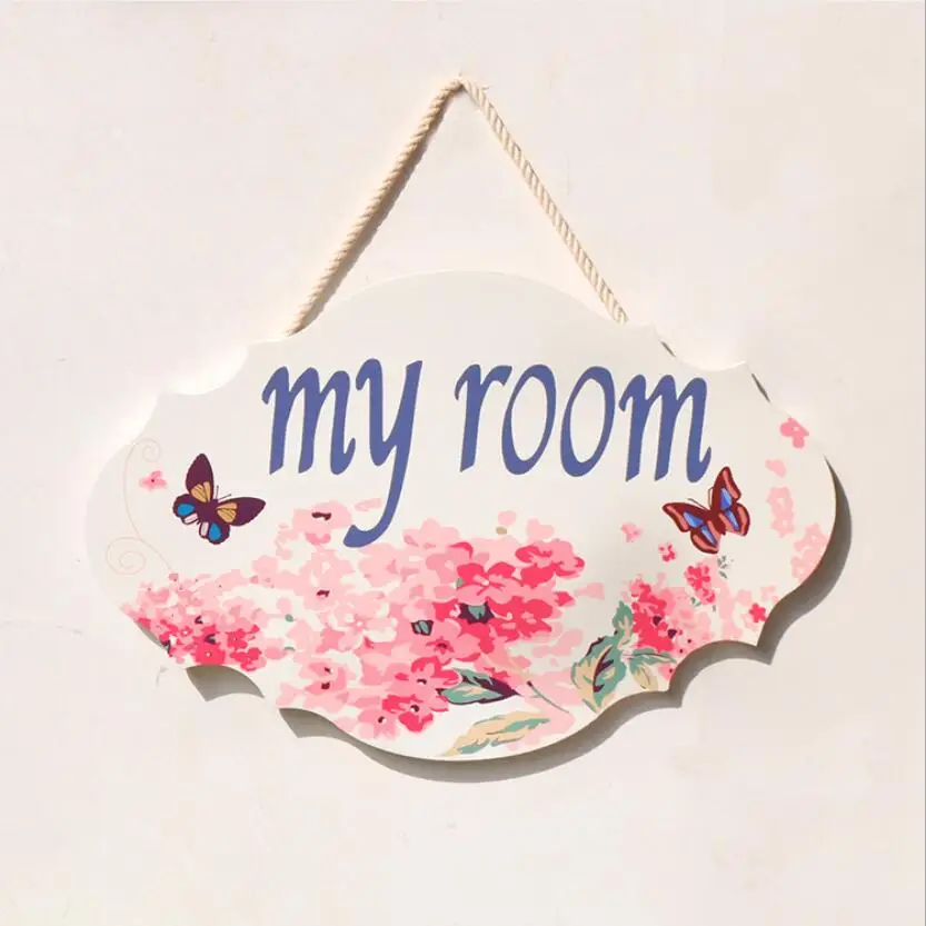 Nordic Ins Style Rustic Wood Sign Floral Wall Decor My Room Welcome ...