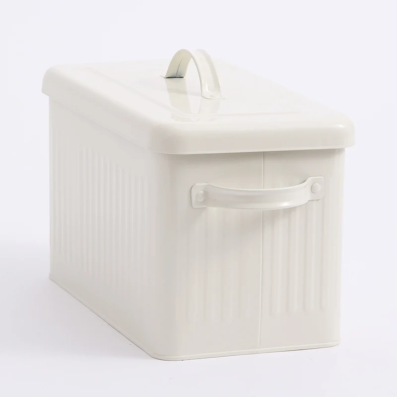 8L Large Metal Bread Box With Lid Dust-Proof Case Cream White Retro Storage Bin Kitchen Food Container Organizer Storage Box