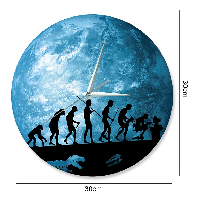 Funlife Human Evolution Wall Clock,Glow in the Dark Earth Clock Home Decor,Quartz Sweep movement