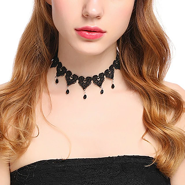 Gothic Choker Halloween Crystal Black Lace Neck Choker Necklace Sexy  Clavicle Chain Jewelry Decoration Gift for Friends