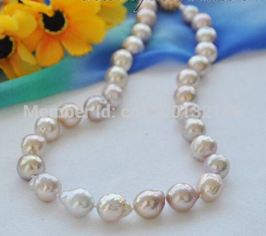 

j0030 Lustre 13-16mm lavender round keshi reborn freshater pearl necklace 17.8inch (A0513)