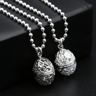 

Sterling Silver Oval Diffuser Pendant Openwork Flower Pattern Personality Essential Oil Locket Box Pendant Necklace for Gift