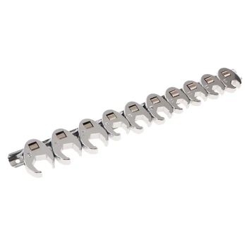 

10 Pieces Drive 10-19mm Metric Flare Nut Crowfoot Hex Wrench Set Silver