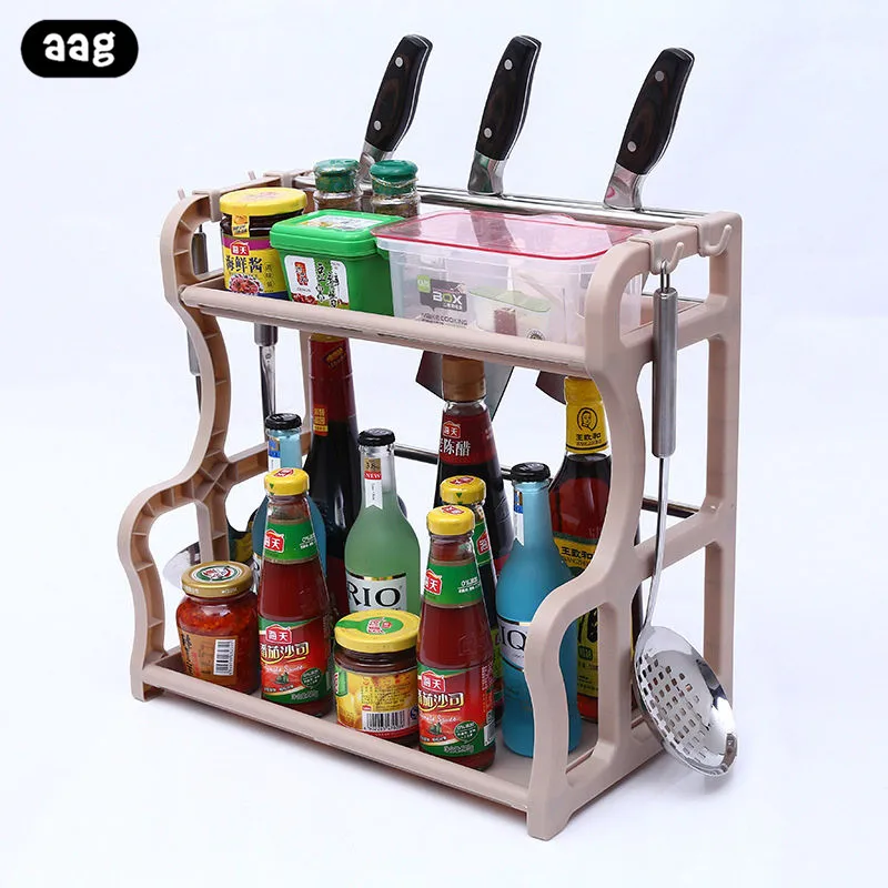 Double Layer Kitchen Spice Rack Organizer Tableware Large Sundries Storage Racks BathroomShelf Seasoning Bottle Shelves | Дом и сад