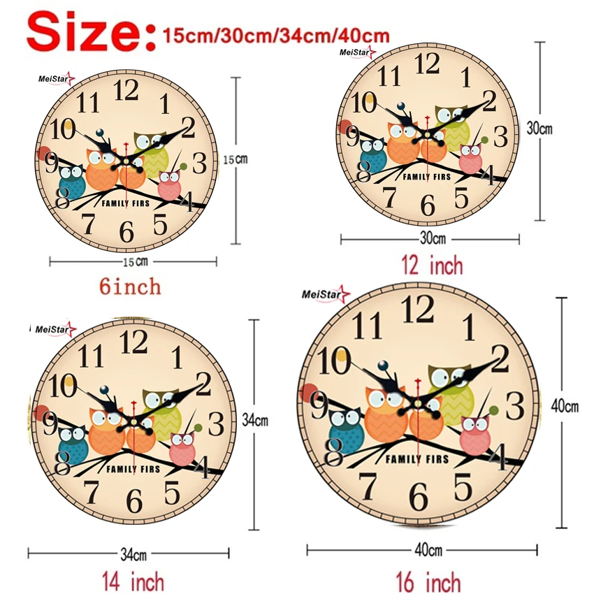 MEISTAR винтажные часы с рисунком совы, бесшумные часы для гостиной, домашнего декора, часы для детского кабинета, настенные художественные большие настенные часы