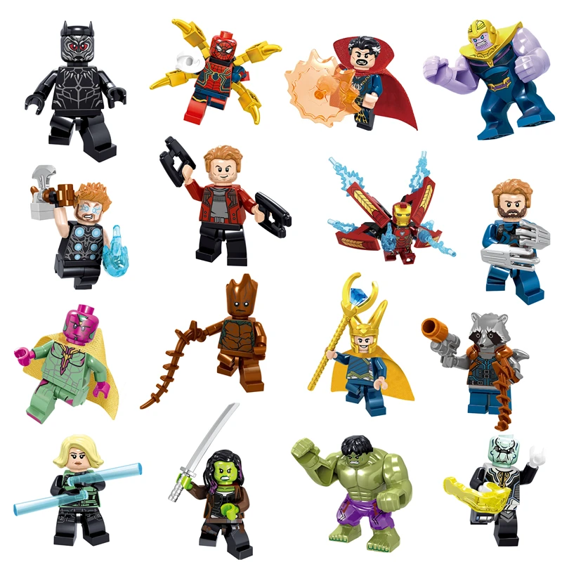 

16Pcs/lot Avengers LegoINGlys Marvel Infinity War Figure Super Heroes Thanos Black Panther Hulk Buster LegoINGlys Bricks Kid Toy