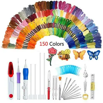 

187pcs Embroidery Needle Pen Punch Magic Set DIY Tool Kit Knitting Craft Sewing Starter Kit Thread Hoop Floss Hand Embroidery