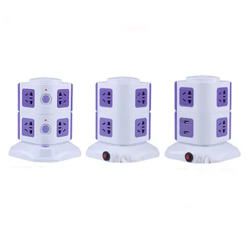 

2 Layer 7 Ways Universal Smart Electrical Plug Vertical AC Power Socket Outlet with Independent Switch Suit + 2 USB Ports