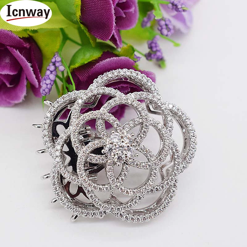 

wholesale Rhinestone inlay silver Plated 6rows clasp 3*3cm For DIY bracelet necklace Free shipping icnway