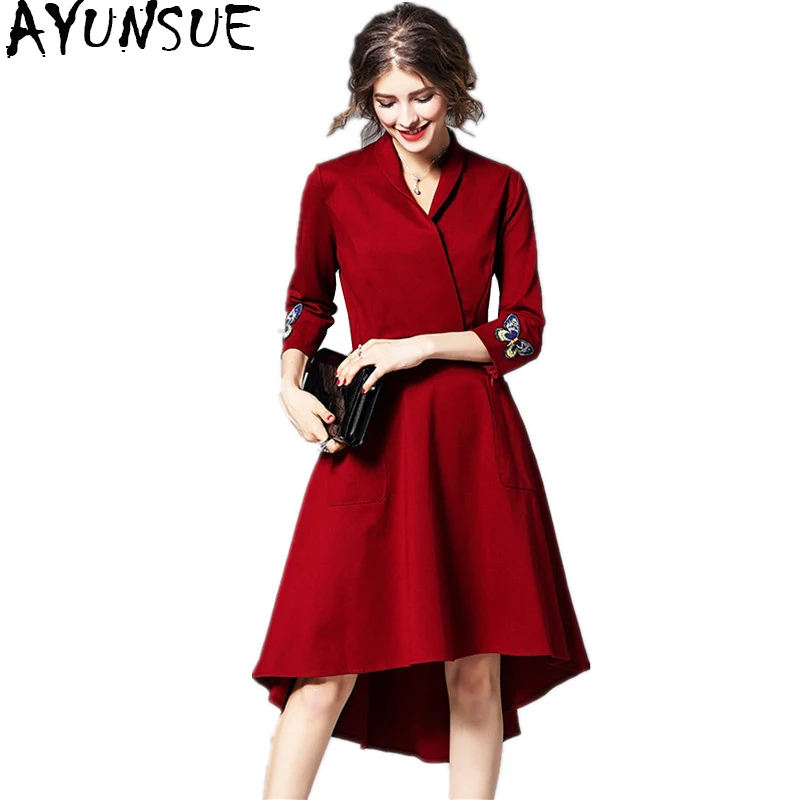 

AYUNSUE Women Dress 2019 Elegant Embroidery Evening Party Dress Office Dress Female Autumn Midi Dresses Womens Clothing 54026