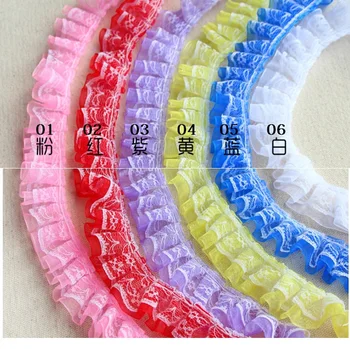 

Free shipping 10meter /lot 2.5cm 1'' wide lace decoration pleated lace trims, multicolors diy lace ribbons lace accessary W152