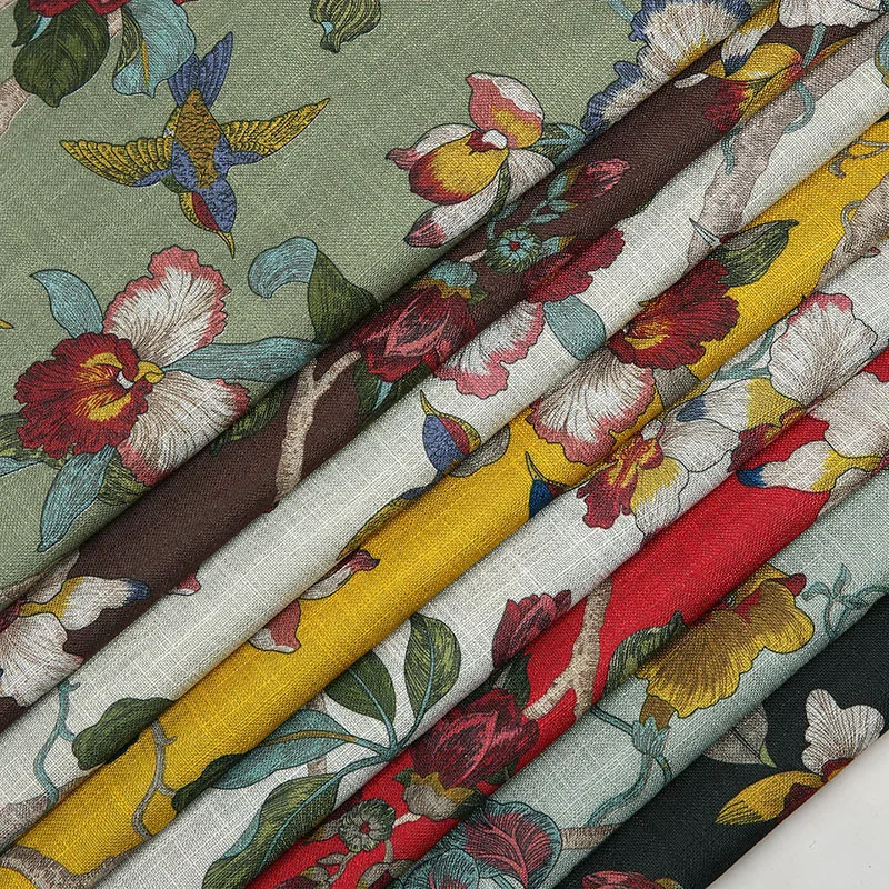 

Chinese Style 148cm Width Polyester Printed Sofa Cover Fabric Classic Plant and Bird Design Home Furniture Decoration Material