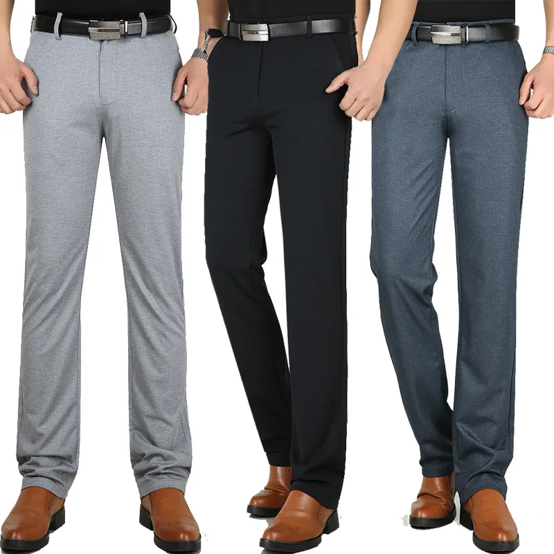 New Summer Men's Knitted Casual Pants Elastic Thin Business Straight