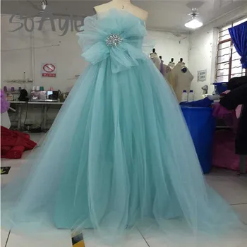 

SoAyle Evening Dresses Ball Gown Long Strapless Off the Shoulder Sleeveless Floor-Length Tulle vestidos de festa vestido curto