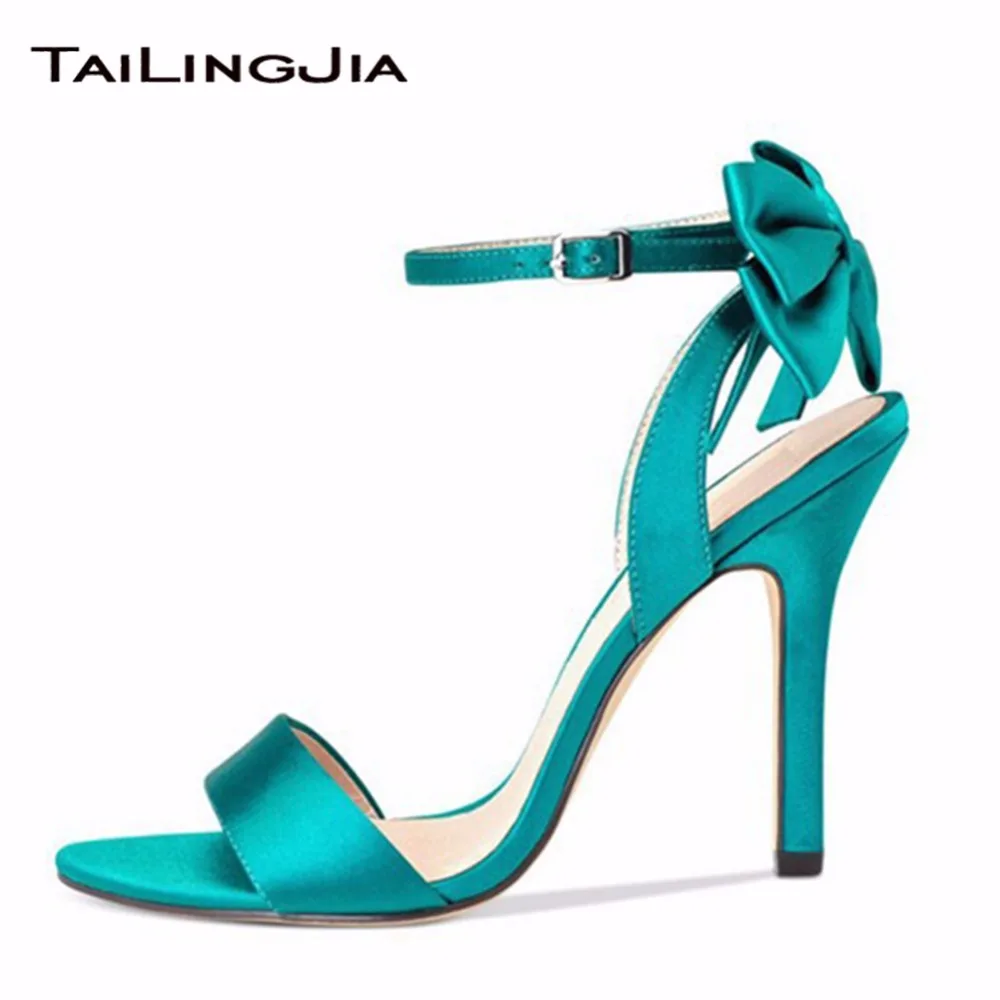 

New Bright Green Woman Cute Sandals Ladies Open Toe Thin High Heel Sandals With Knot Summer Pink Shoes With Bukle Free Shipping