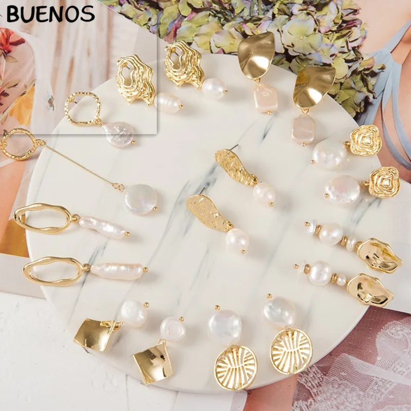 

BUENOS Hot Fashion Retro Temperament Simplicity Geometry Personality Exaggeration Freshwater Pearl Earings