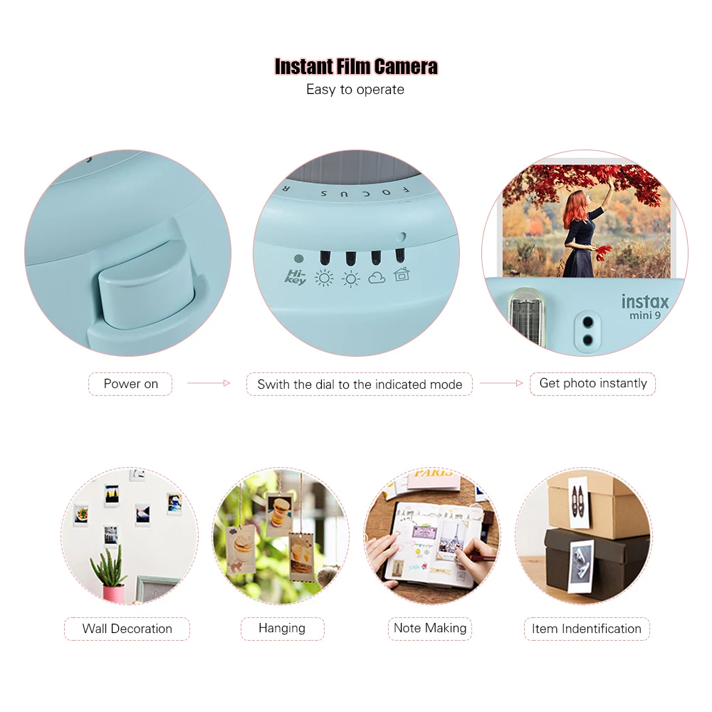 Fujifilm Instax Mini 9 Camera Instant Camera Film Cam with Selfie Mirror+ 20 or 50 Sheets White Film Photo Paper