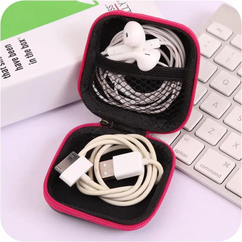 DOITOP Mini Zipper Hard Headphone Case PU Leather Earphone Storage Bag Protective USB Cable Organizer For Portable Earbuds box