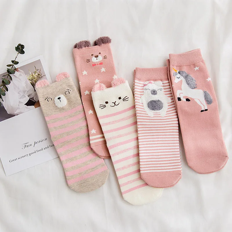 5 пар, милые носки без пятки с рисунком из мультфильма, хлопковые розовые носки с милым рисунком кота для девочек, Женские Дышащие кавайные носки в стиле Харадзюку - Цвет: 3