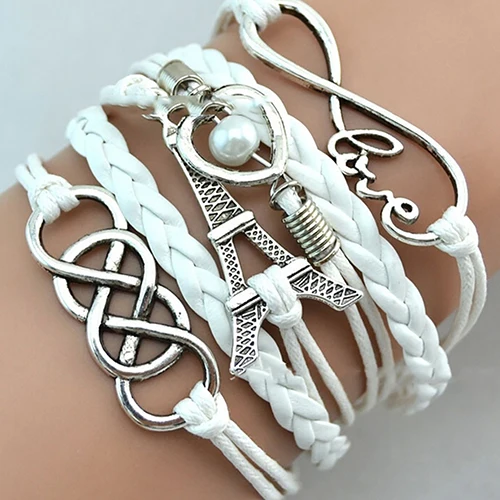 

Fashion Braided Multilayer Bracelet Love Heart Eiffel Tower Leather Bracelet for Women Great Accessory Jewelry Gift Decorations