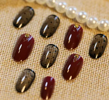 

24PCS/set Black and Red fake nails cute false nails with Sided adhesive short full nail tips free shipping