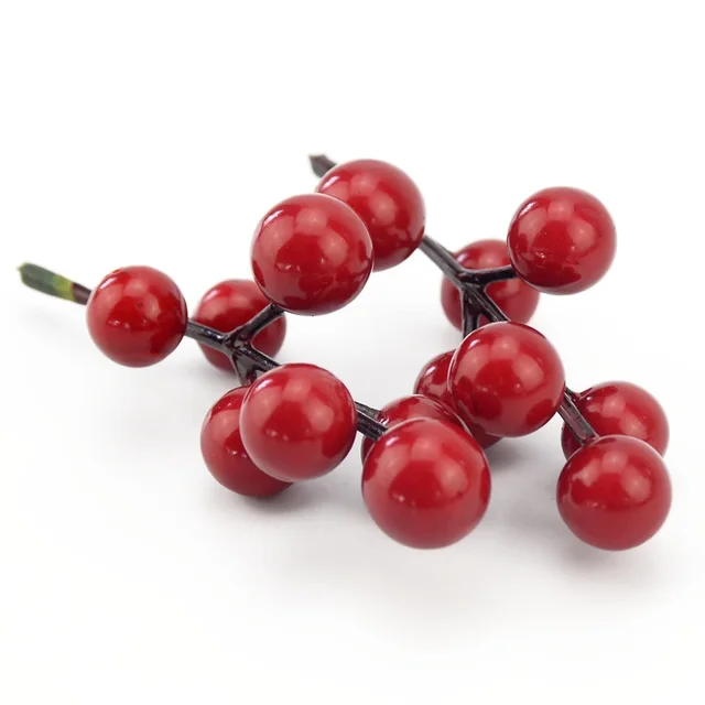 10Dcs7 Fej Mesterséges Mini Cseresznye Bogyók Gyöngy Porcalapú Barkácsos Esküvői Csokor Karácsonyi Dekoráció Szimuláció Gyümölcs Kézműves - Image 5