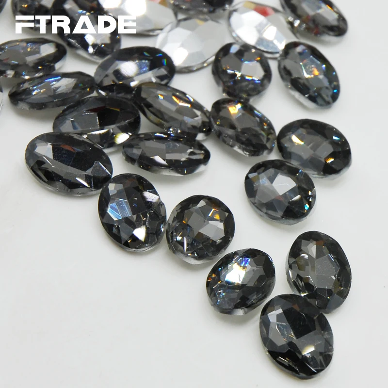 

4x6mm-20x30mm Oval Gray Rhinestone Glass PointBack Glue On Fancy Crystal and Stones for Scrapbooking Crafts Clothes Decorations