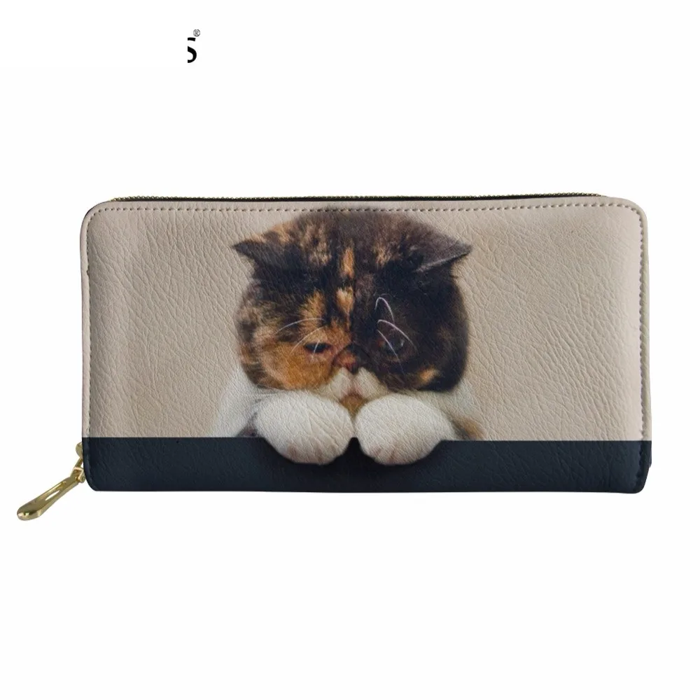 

Cute Sad Cat/Kitty Print Long PU Leather Wallet for Womens Fashion Card Holder Purse Brand Design Zipper Money Bags Murse Sumka