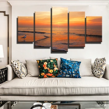 

Modern Posters and HD Prints Wall Art Canvas Painting 5Panels Sunrise at Sea Pictures Wall Decoration for Living Room Frameless
