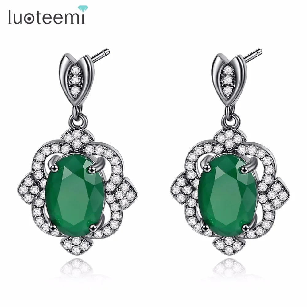 

LUOTEEMI Vintage Crystal Big Earring For Women Fashion Jewelry Green Flower Dangle Drop Earrings Bijoux Femme Pendientes Gifts