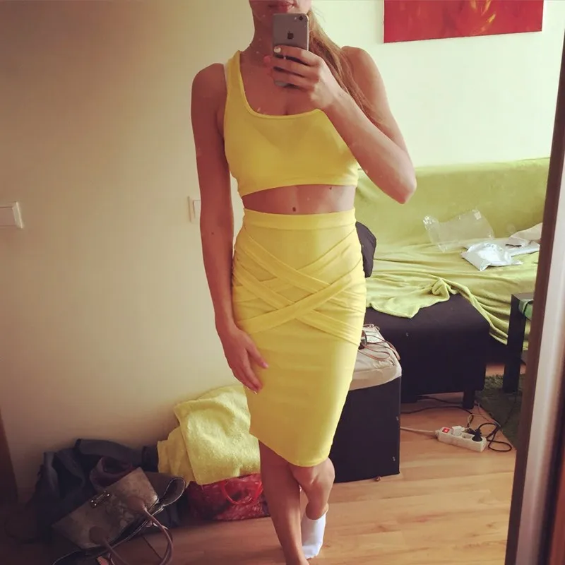 2016 Fashion Women Summer Sets 2 Pieces Club Dress Set Female O Neck Crop Tops & Skirt New Sexy Strapless Women\'s Clothes Suit (10)