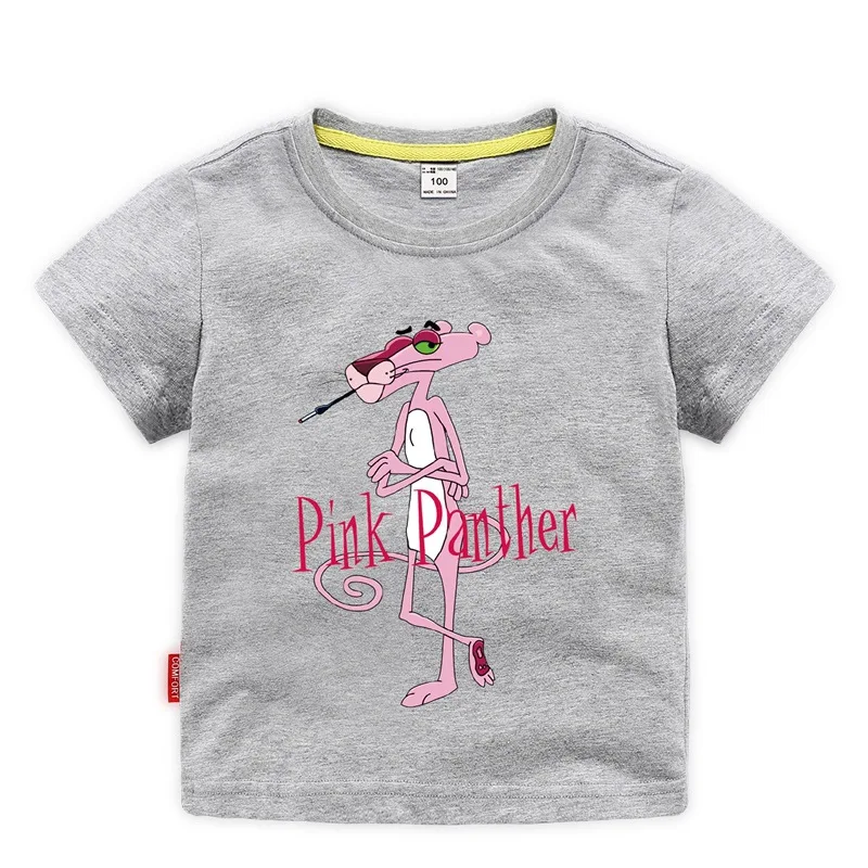 Новинка года, розовая футболка с пантерой для мальчиков, детская одежда топ с короткими рукавами и рисунком для девочек, детская повседневная спортивная одежда из хлопка