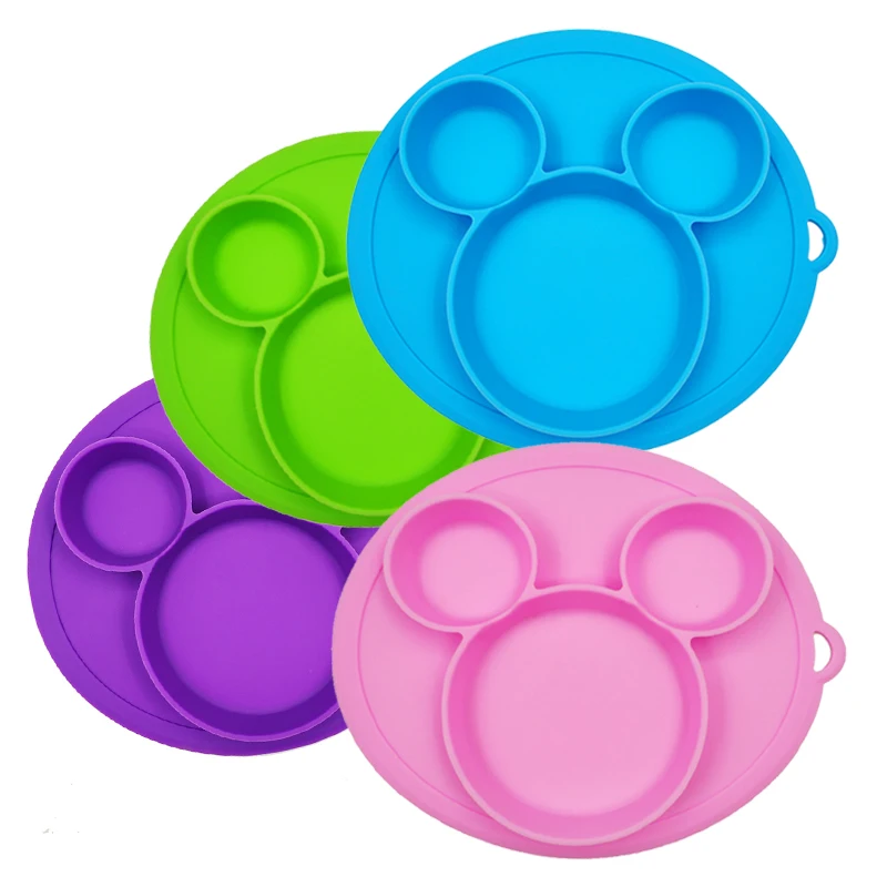Baby Safe Silicone Dining Plate BPA Free Children Dishes Strong Suction Baby Training Tableware Cute Cartoon Kids Feeding Bowls