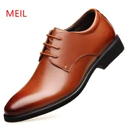 Мужские модельные туфли, увеличивающие рост, на каблуке 6 см, туфли-оксфорды из натуральной кожи, коричневые, черные свадебные деловые