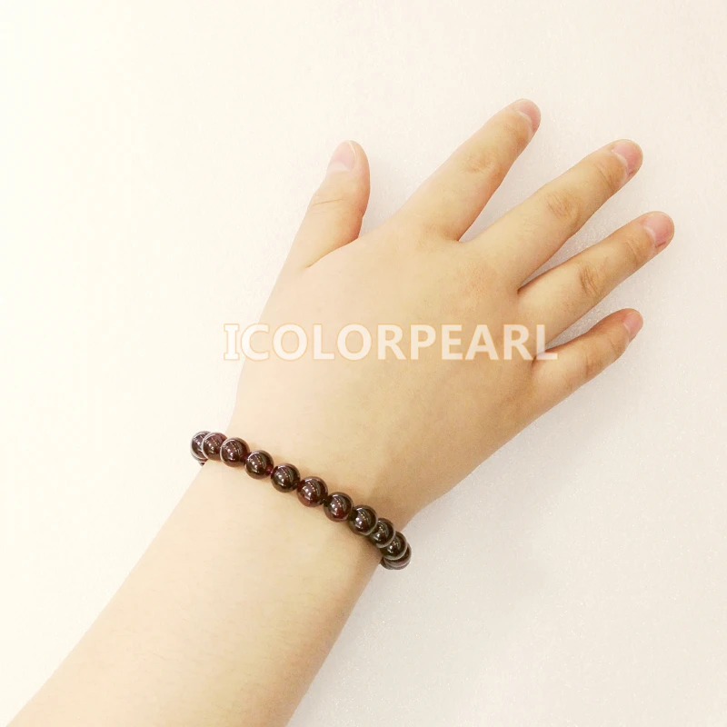 

WEICOLOR Hot Sale Beautiful 8mm Round Dark Red Garnet Bracelet On Strong Elastic( With A Few Blemishes)