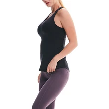 Женская однотонная дышащая приталенная жилетка без рукавов, топы на бретелях с нагрудным подкладом для занятий йогой, Спортивная, SMN88