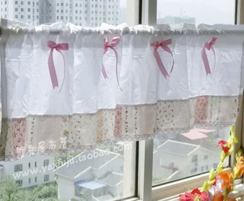 

Free shipping Lace pink bow beautiful coffee short curtain kitchen curtains for living room bedroom drapes 40*150CM customized